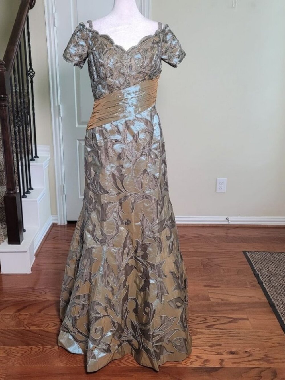 Jovani Beaded Lace Taffeta Mermaid Gown Sz 4 Teal Formal Prom Homecoming Party